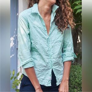 Frank & Eileen Barry Tailored Button-Up Shirt Green and White Stripe Size XS